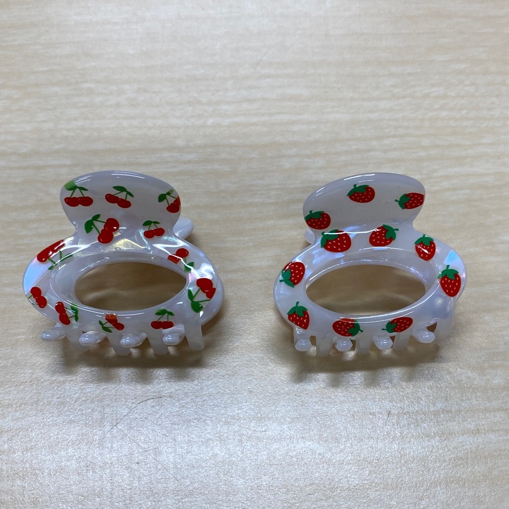 Strawberry and Cherry Print Mini Hair Clips